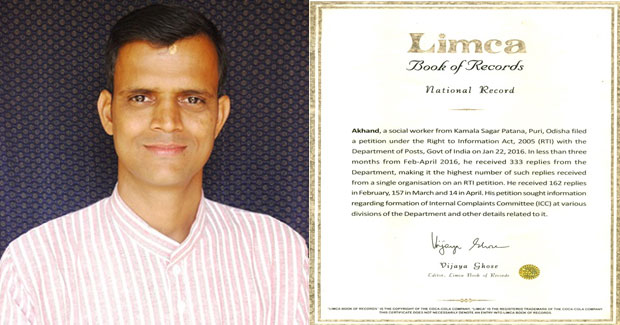 Odisha based activist Akhand enters into Limca Book of Records