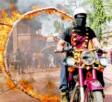 Junior Anand’s blindfold stunt on motorbike in Bhubaneswar
