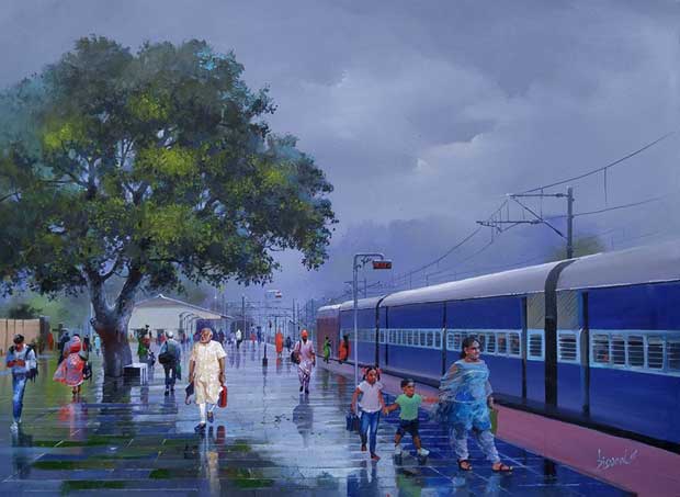Narendra Modi on railway platform painting