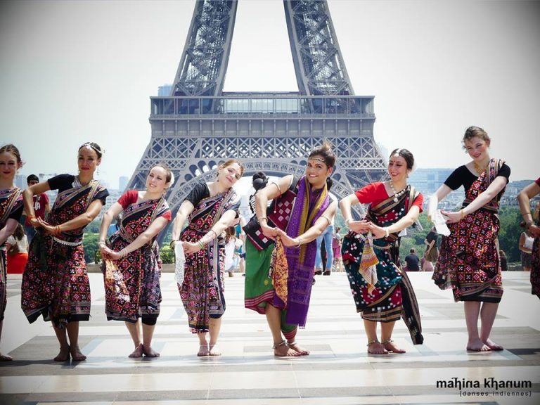 Odissi dancer performs Sambalpuri in front of Eiffel Tower in Paris