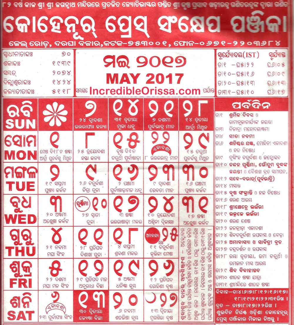 Odia Calendar 2017 Kohinoor Radharaman and Bhagyadeep Incredible